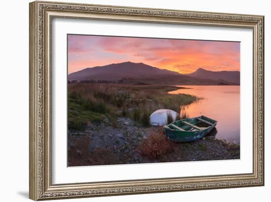 The Sun Rises Behind Mount Snowdon Creating a Beautiful Orange Sky-John Greenwood-Framed Photographic Print