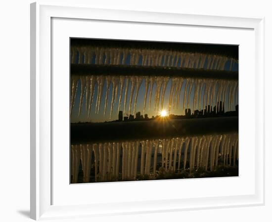 The Sun Sets on a Sub Zero Day Behind the Skyline of Milwaukee-null-Framed Photographic Print