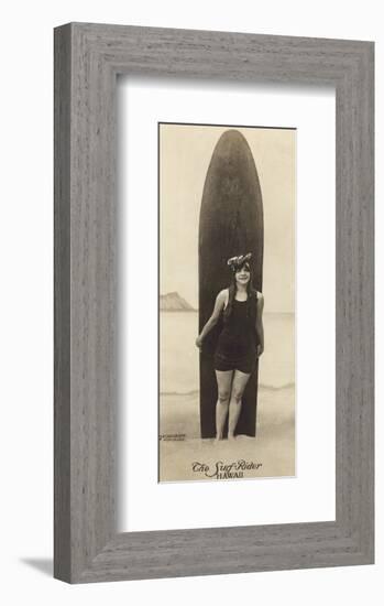 The Surf-Rider Hawaii, Girl with Surfboard, Photo Postcard c.1920-Ray Jerome Baker-Framed Art Print