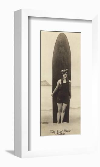 The Surf-Rider Hawaii, Girl with Surfboard, Photo Postcard c.1920-Ray Jerome Baker-Framed Art Print