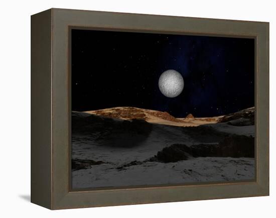 The Surface of Pluto with Charon in the Sky-Stocktrek Images-Framed Premier Image Canvas