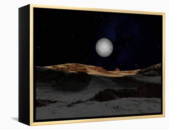 The Surface of Pluto with Charon in the Sky-Stocktrek Images-Framed Premier Image Canvas