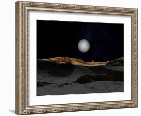 The Surface of Pluto with Charon in the Sky-Stocktrek Images-Framed Photographic Print