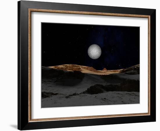 The Surface of Pluto with Charon in the Sky-Stocktrek Images-Framed Photographic Print