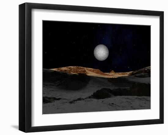 The Surface of Pluto with Charon in the Sky-Stocktrek Images-Framed Photographic Print