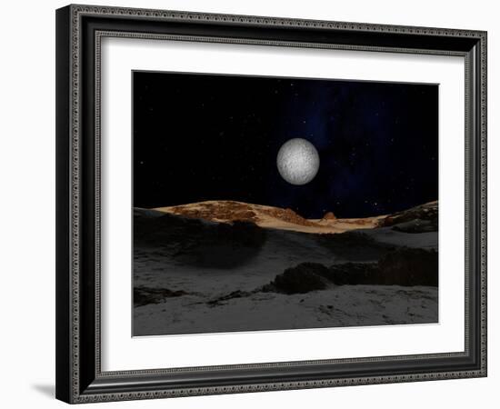 The Surface of Pluto with Charon in the Sky-Stocktrek Images-Framed Photographic Print