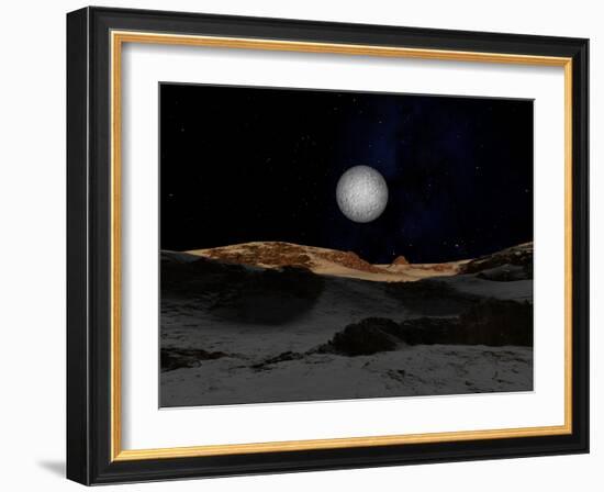 The Surface of Pluto with Charon in the Sky-Stocktrek Images-Framed Photographic Print