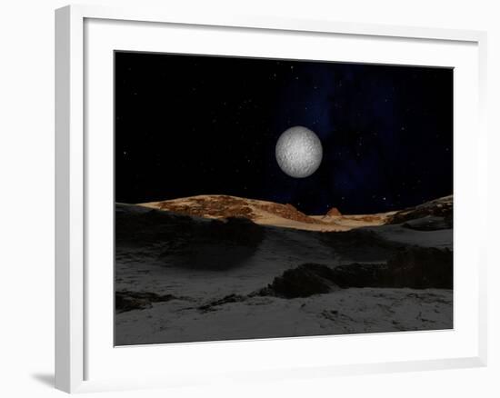 The Surface of Pluto with Charon in the Sky-Stocktrek Images-Framed Photographic Print