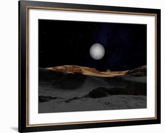 The Surface of Pluto with Charon in the Sky-Stocktrek Images-Framed Photographic Print