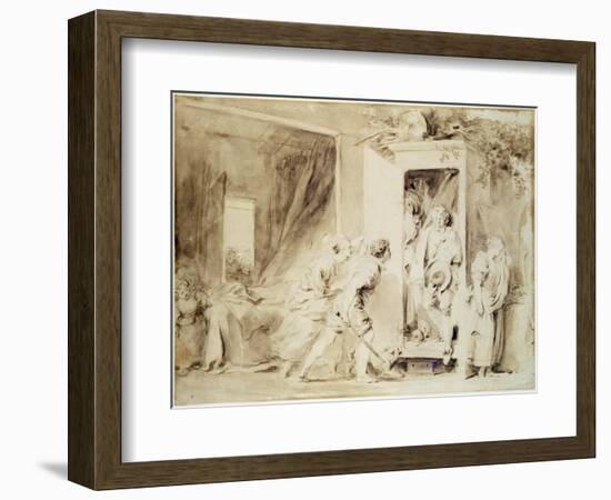 The Surprised Lover, 1755 (Brown Pencil over Chalk Preliminary Drawing)-Jean-Honore Fragonard-Framed Giclee Print