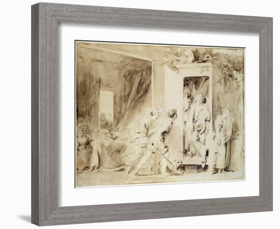 The Surprised Lover, 1755 (Brown Pencil over Chalk Preliminary Drawing)-Jean-Honore Fragonard-Framed Giclee Print