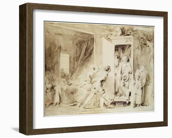 The Surprised Lover, 1755 (Brown Pencil over Chalk Preliminary Drawing)-Jean-Honore Fragonard-Framed Giclee Print