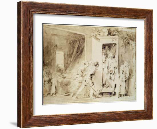 The Surprised Lover, 1755 (Brown Pencil over Chalk Preliminary Drawing)-Jean-Honore Fragonard-Framed Giclee Print