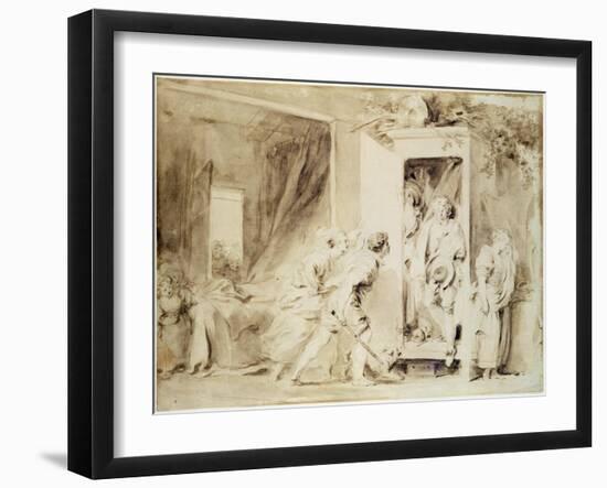 The Surprised Lover, 1755 (Brown Pencil over Chalk Preliminary Drawing)-Jean-Honore Fragonard-Framed Giclee Print