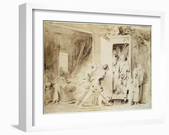 The Surprised Lover, 1755 (Brown Pencil over Chalk Preliminary Drawing)-Jean-Honore Fragonard-Framed Giclee Print