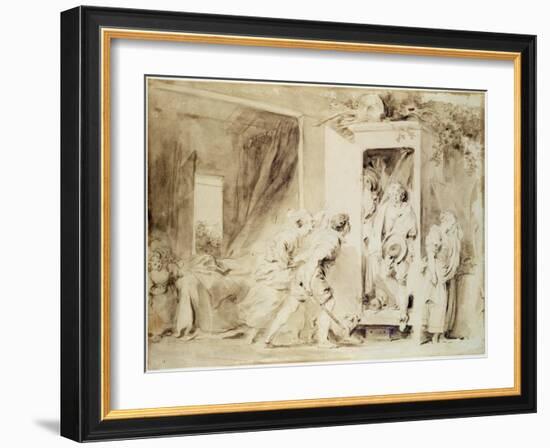 The Surprised Lover, 1755 (Brown Pencil over Chalk Preliminary Drawing)-Jean-Honore Fragonard-Framed Giclee Print