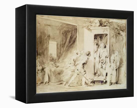 The Surprised Lover, 1755 (Brown Pencil over Chalk Preliminary Drawing)-Jean-Honore Fragonard-Framed Premier Image Canvas