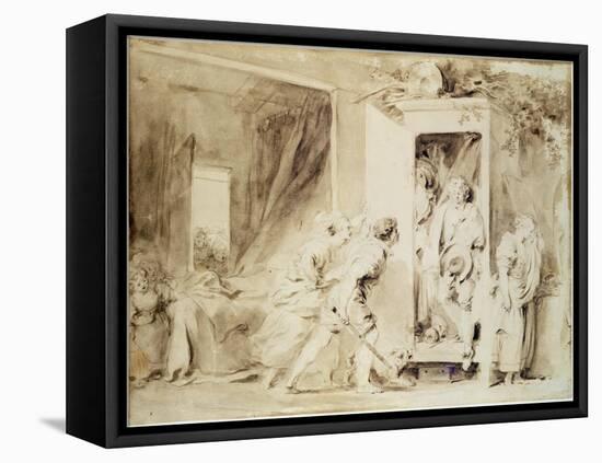 The Surprised Lover, 1755 (Brown Pencil over Chalk Preliminary Drawing)-Jean-Honore Fragonard-Framed Premier Image Canvas