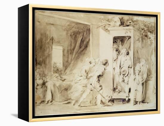 The Surprised Lover, 1755 (Brown Pencil over Chalk Preliminary Drawing)-Jean-Honore Fragonard-Framed Premier Image Canvas