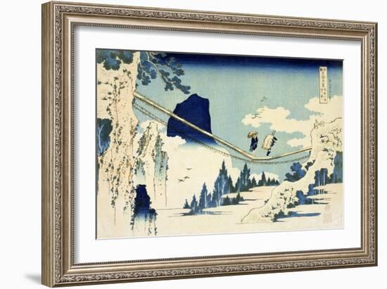 The Suspension Bridge Between Hida and Etchu-Katsushika Hokusai-Framed Giclee Print