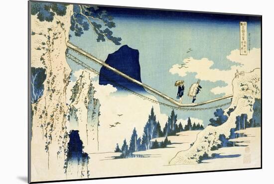 The Suspension Bridge Between Hida and Etchu-Katsushika Hokusai-Mounted Giclee Print