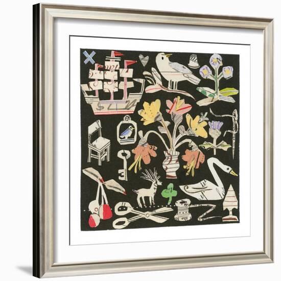 The Swan And The Thistle, 2021 (collage on printed square)-Sarah Battle-Framed Giclee Print