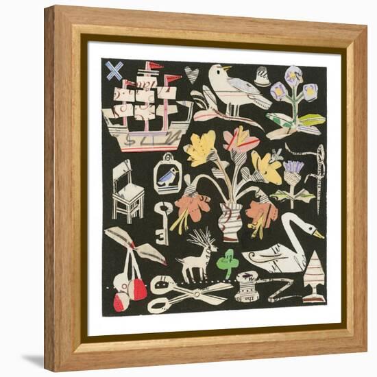 The Swan And The Thistle, 2021 (collage on printed square)-Sarah Battle-Framed Premier Image Canvas