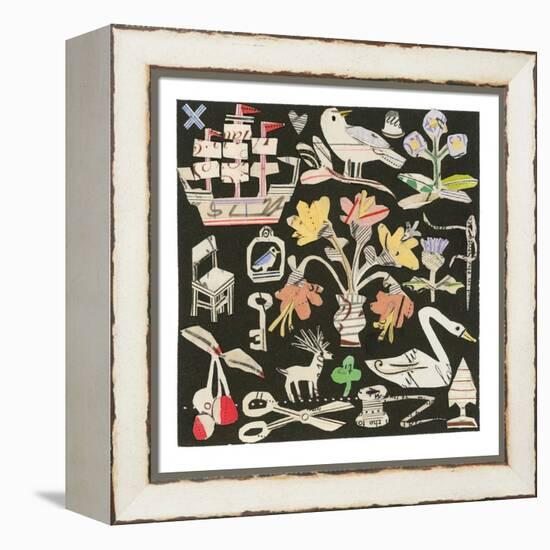 The Swan And The Thistle, 2021 (collage on printed square)-Sarah Battle-Framed Premier Image Canvas