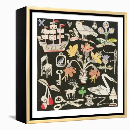 The Swan And The Thistle, 2021 (collage on printed square)-Sarah Battle-Framed Premier Image Canvas