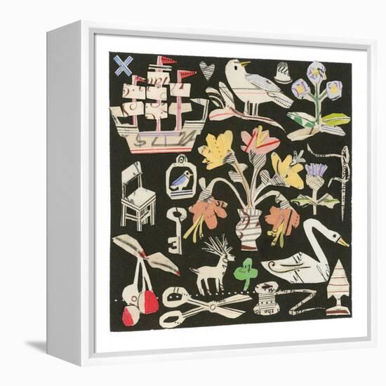 The Swan And The Thistle, 2021 (collage on printed square)-Sarah Battle-Framed Premier Image Canvas