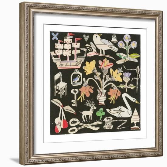 The Swan And The Thistle, 2021 (collage on printed square)-Sarah Battle-Framed Giclee Print