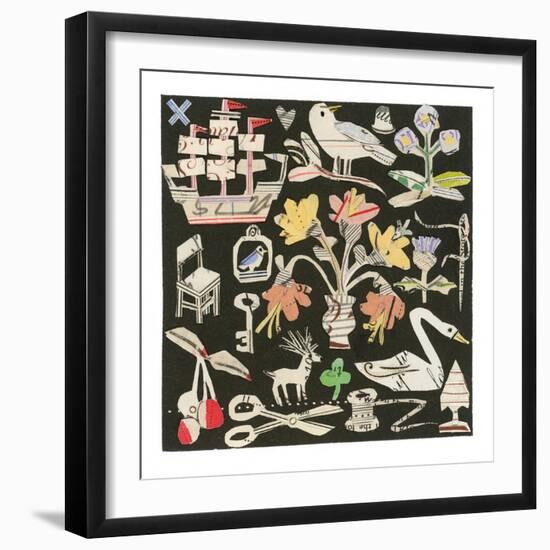 The Swan And The Thistle, 2021 (collage on printed square)-Sarah Battle-Framed Giclee Print