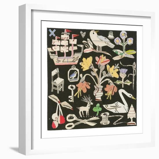 The Swan And The Thistle, 2021 (collage on printed square)-Sarah Battle-Framed Giclee Print