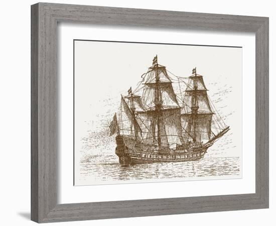 The Swedish Flagship Mars, before the Battle of Gotland-Oland (Etching)-Russian-Framed Giclee Print