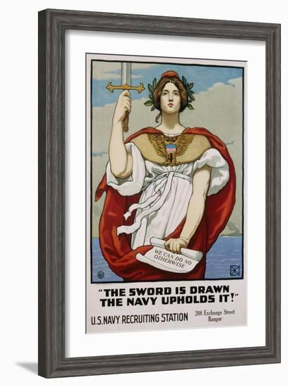 The Sword Is Drawn the Navy Upholds It! Recruitment Poster-Kenyon Cox-Framed Giclee Print