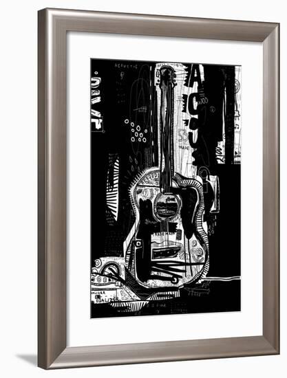 The Symbolic Image of an Acoustic Guitar on a Black Background-Dmitriip-Framed Art Print