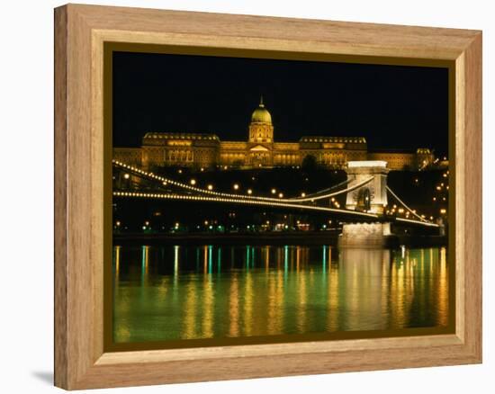 The Szechenyi Chain Bridge and the Royal Palace at Night, Budapest, Hungary-Jonathan Smith-Framed Premier Image Canvas