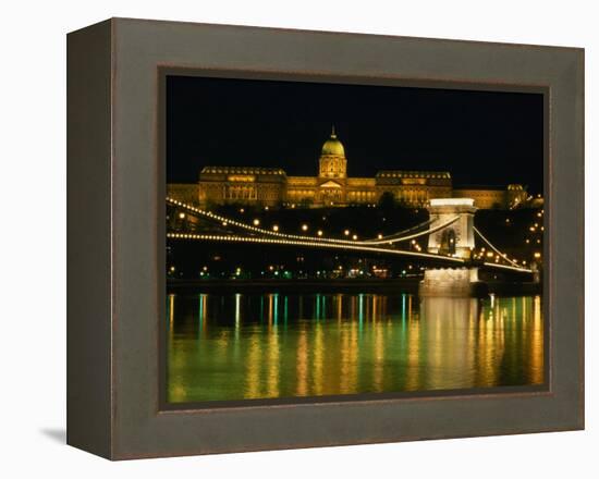 The Szechenyi Chain Bridge and the Royal Palace at Night, Budapest, Hungary-Jonathan Smith-Framed Premier Image Canvas