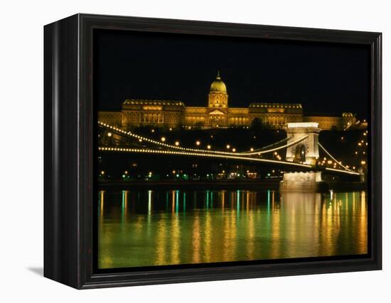 The Szechenyi Chain Bridge and the Royal Palace at Night, Budapest, Hungary-Jonathan Smith-Framed Premier Image Canvas