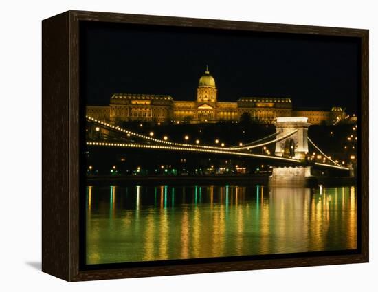 The Szechenyi Chain Bridge and the Royal Palace at Night, Budapest, Hungary-Jonathan Smith-Framed Premier Image Canvas
