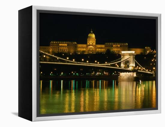 The Szechenyi Chain Bridge and the Royal Palace at Night, Budapest, Hungary-Jonathan Smith-Framed Premier Image Canvas