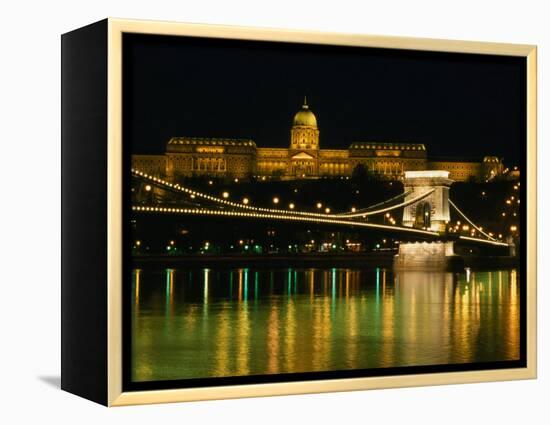 The Szechenyi Chain Bridge and the Royal Palace at Night, Budapest, Hungary-Jonathan Smith-Framed Premier Image Canvas