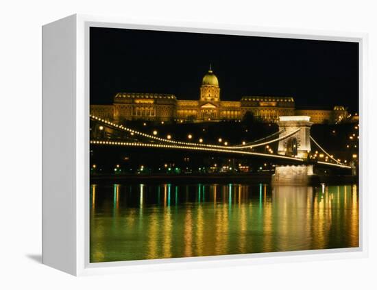 The Szechenyi Chain Bridge and the Royal Palace at Night, Budapest, Hungary-Jonathan Smith-Framed Premier Image Canvas