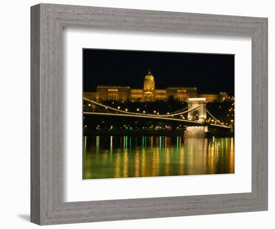 The Szechenyi Chain Bridge and the Royal Palace at Night, Budapest, Hungary-Jonathan Smith-Framed Photographic Print