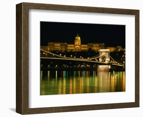 The Szechenyi Chain Bridge and the Royal Palace at Night, Budapest, Hungary-Jonathan Smith-Framed Photographic Print