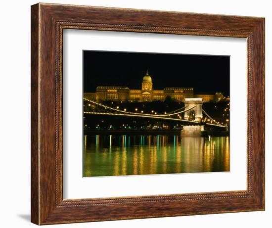 The Szechenyi Chain Bridge and the Royal Palace at Night, Budapest, Hungary-Jonathan Smith-Framed Photographic Print