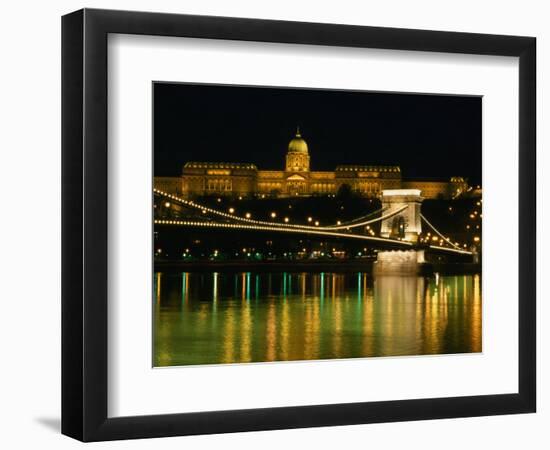 The Szechenyi Chain Bridge and the Royal Palace at Night, Budapest, Hungary-Jonathan Smith-Framed Photographic Print