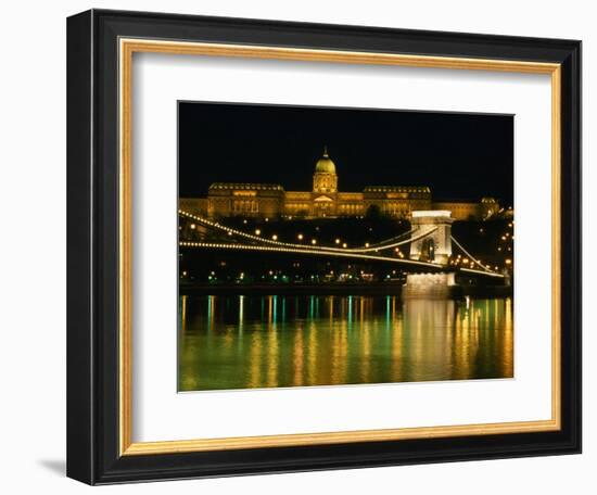 The Szechenyi Chain Bridge and the Royal Palace at Night, Budapest, Hungary-Jonathan Smith-Framed Photographic Print
