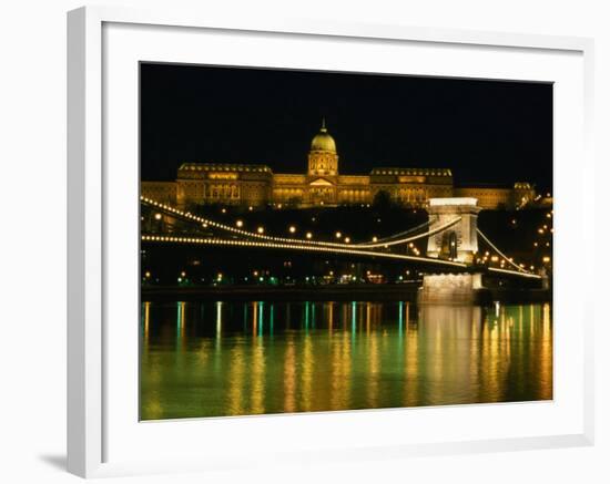 The Szechenyi Chain Bridge and the Royal Palace at Night, Budapest, Hungary-Jonathan Smith-Framed Photographic Print