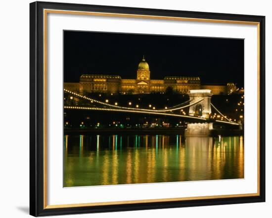 The Szechenyi Chain Bridge and the Royal Palace at Night, Budapest, Hungary-Jonathan Smith-Framed Photographic Print